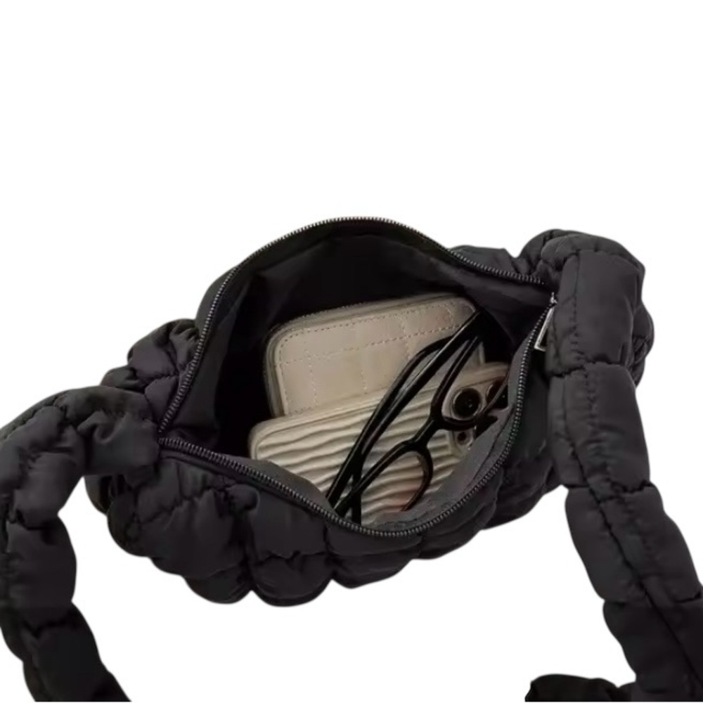 Bubble, puffy, quilted pleated, small cloud purse with shoulder strap. PURPLE - Picture 5 of 6